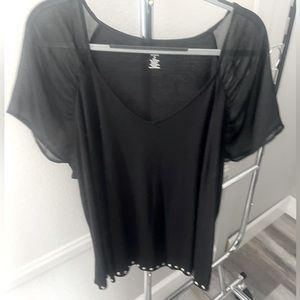 Sheer sleeve blouse with embellishment trim